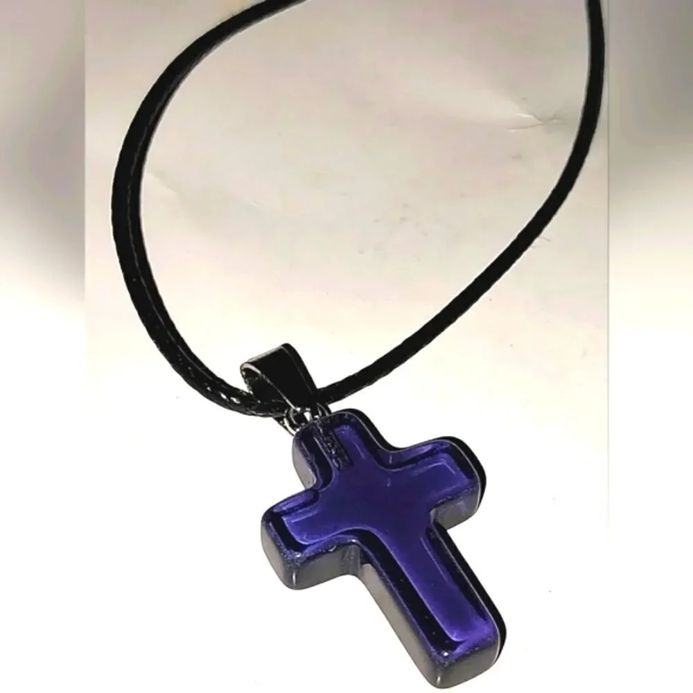 Purple Cross Pendant Necklace